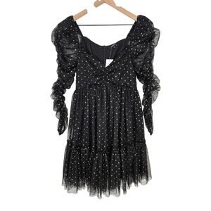 CQ by CQ Tulle Polka Dot Mini Dress Small Black Sheer Long Sleeve Party